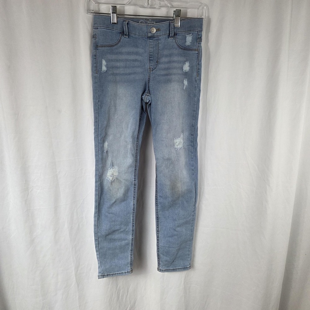 Wonder Nation Jeans Girls 10-12 Blue Light Wash Distressed Jegging Stretch Denim